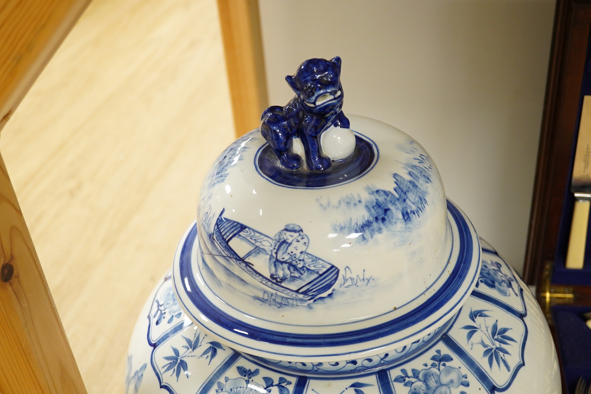 A large Chinese blue and white baluster jar and cover, 62cm high. Condition - good